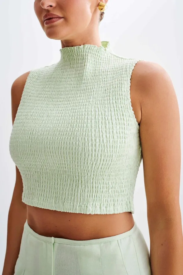 Women Meshki Tops Emanuelle Sleeveless Linen Shirring Top 8211 Mint