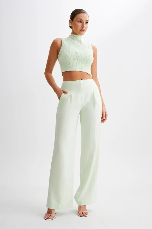 Women Meshki Tops Emanuelle Sleeveless Linen Shirring Top 8211 Mint