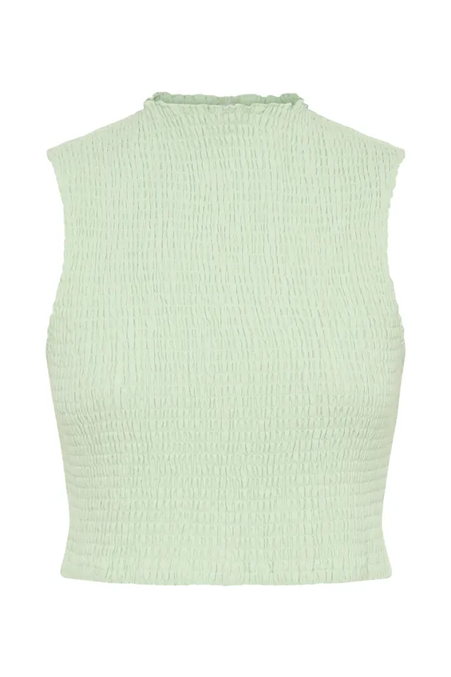 Women Meshki Tops Emanuelle Sleeveless Linen Shirring Top 8211 Mint