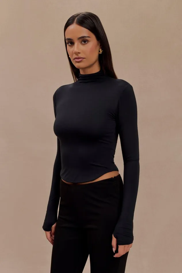 Women Meshki Tops Ember Modal Long Sleeve High Neck Top 8211 Black
