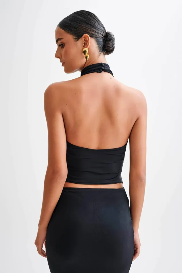 Women Meshki Tops Federica Slinky Halter Neck Top 8211 Black