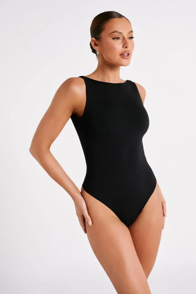 Women Meshki Tops Fiona Recycled Nylon Low Back Bodysuit 8211 Black