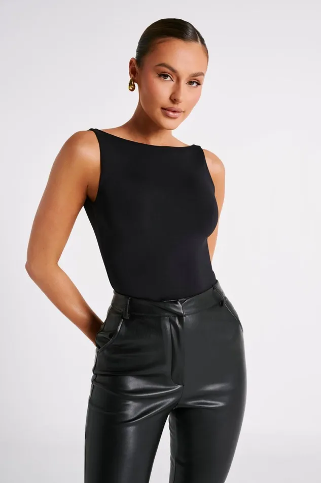 Women Meshki Tops Fiona Recycled Nylon Low Back Bodysuit 8211 Black