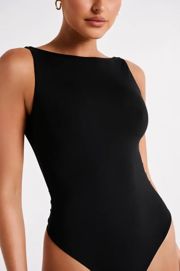 Women Meshki Tops Fiona Recycled Nylon Low Back Bodysuit 8211 Black
