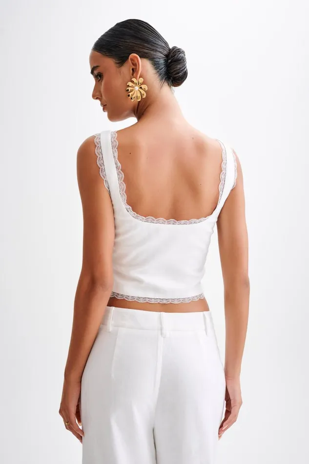 Women Meshki Tops Franca Linen Sleeveless Top 8211 White