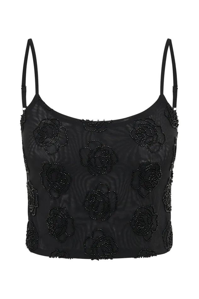 Women Meshki Tops Greta Rose Beaded Camisole 8211 Black