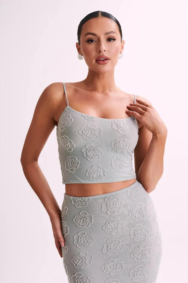 Women Meshki Tops Greta Rose Beaded Camisole 8211 Silver
