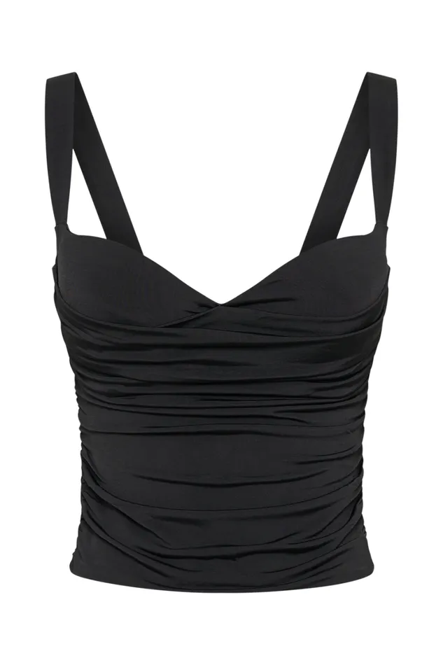 Women Meshki Tops Hailey Slinky Long Line Sweetheart Top 8211 Black