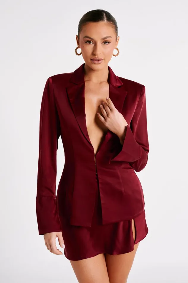 Women Meshki Tops Hartley Satin Collared Shirt 8211 Berry