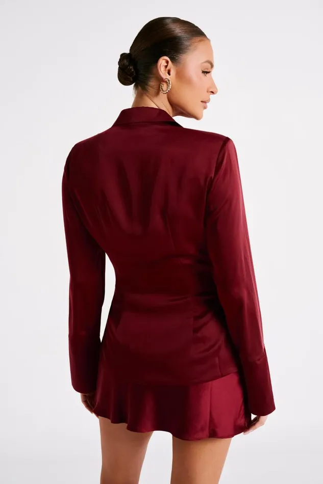 Women Meshki Tops Hartley Satin Collared Shirt 8211 Berry