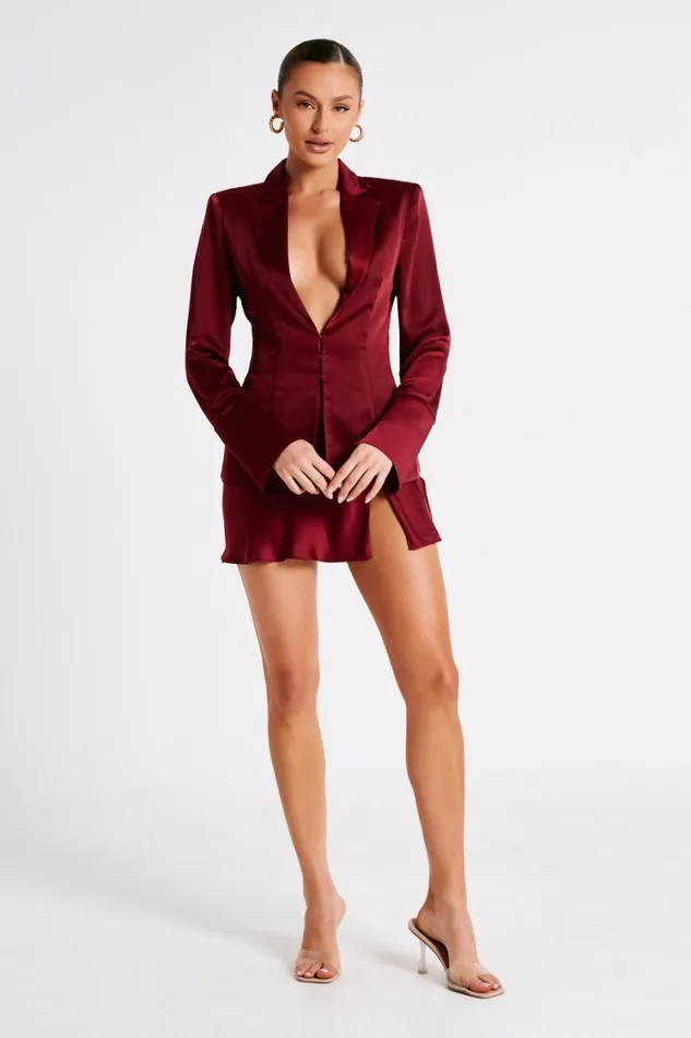 Women Meshki Tops Hartley Satin Collared Shirt 8211 Berry