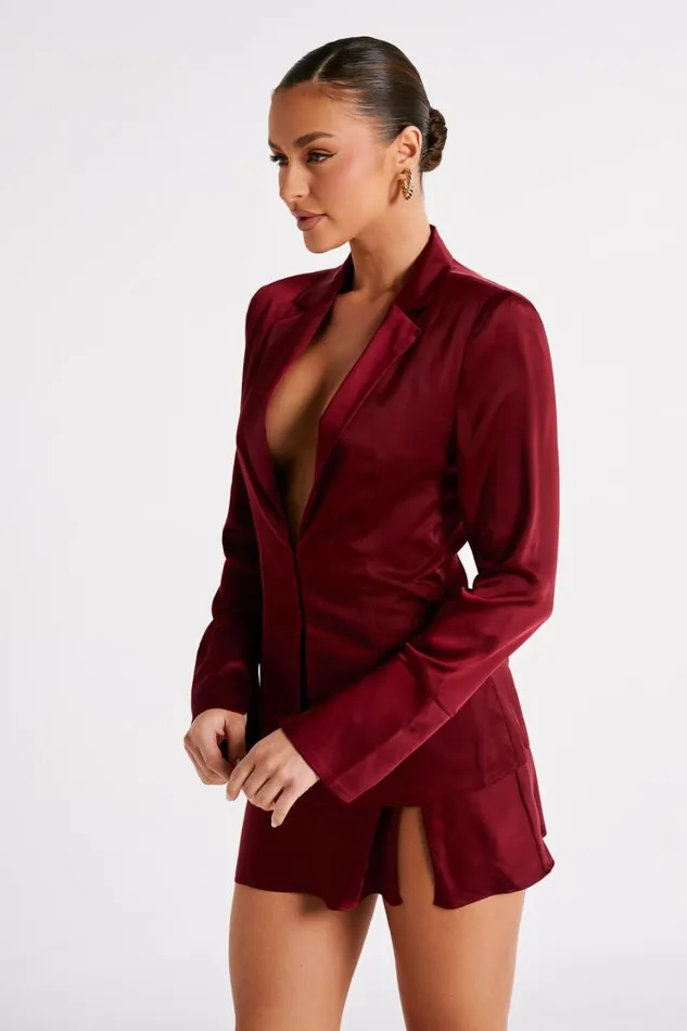 Women Meshki Tops Hartley Satin Collared Shirt 8211 Berry