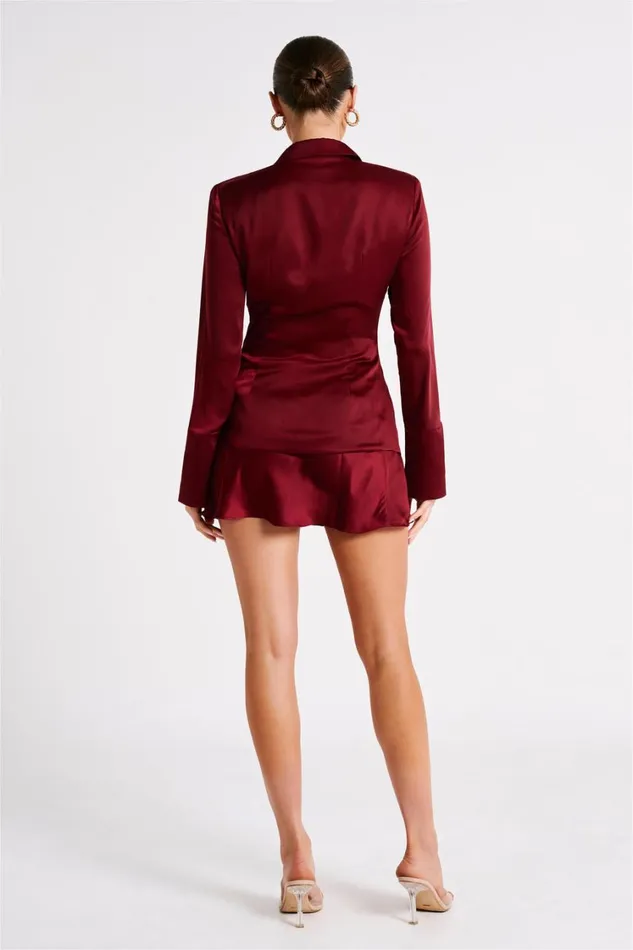Women Meshki Tops Hartley Satin Collared Shirt 8211 Berry