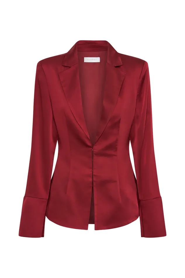 Women Meshki Tops Hartley Satin Collared Shirt 8211 Berry