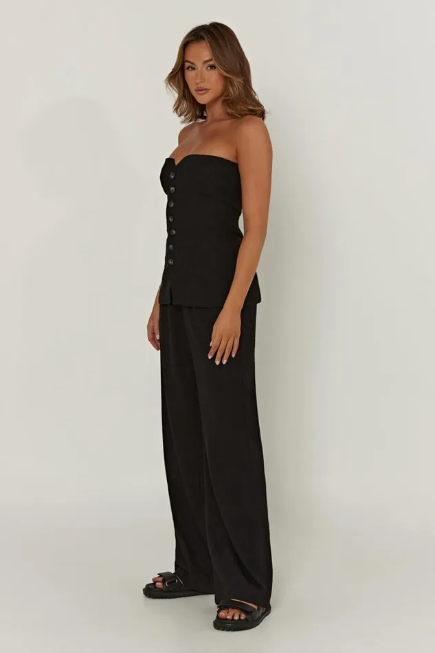 Women Meshki Tops Innis Linen Longline Strapless Top 8211 Black