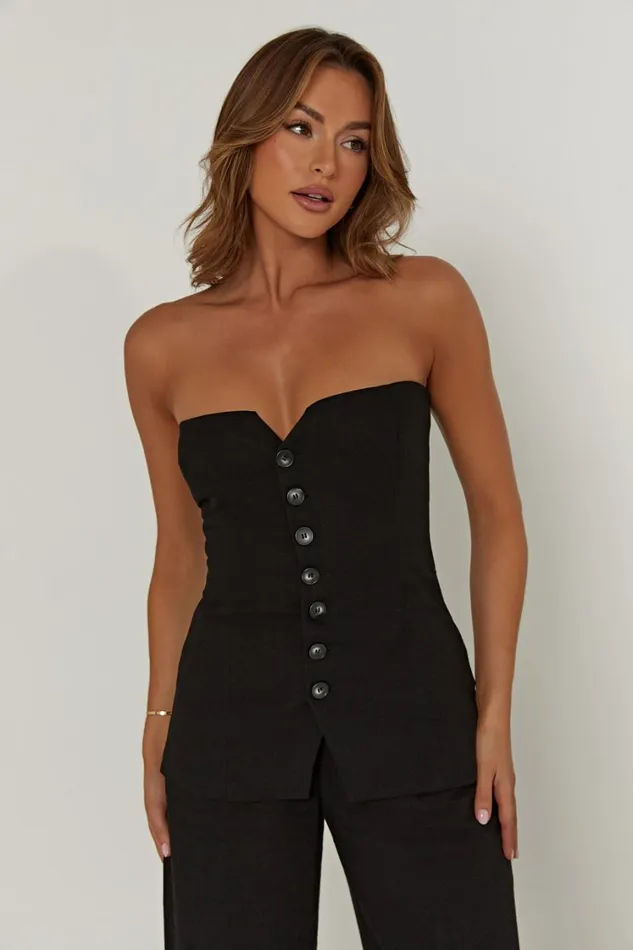 Women Meshki Tops Innis Linen Longline Strapless Top 8211 Black
