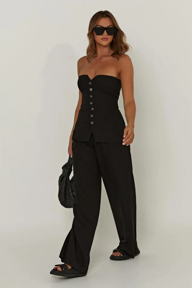 Women Meshki Tops Innis Linen Longline Strapless Top 8211 Black