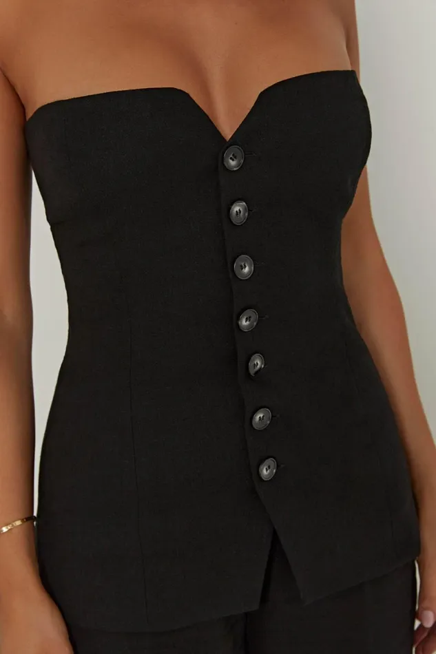 Women Meshki Tops Innis Linen Longline Strapless Top 8211 Black