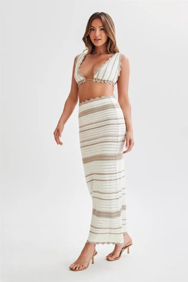 Women Meshki Tops Jadia Contrast Crochet Bralette 8211 TaupeWhite