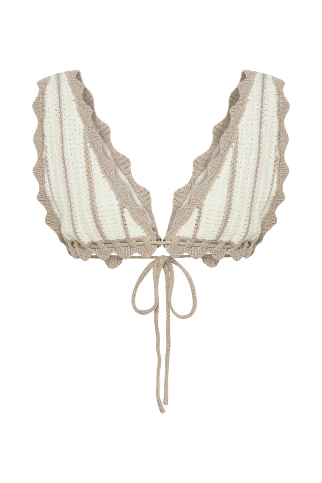 Women Meshki Tops Jadia Contrast Crochet Bralette 8211 TaupeWhite