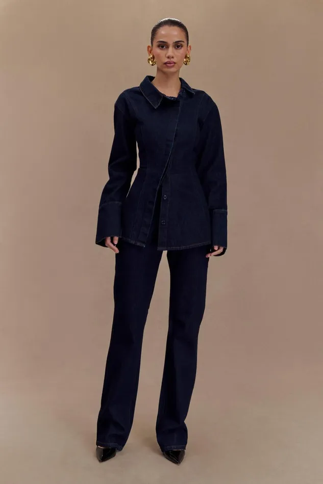 Women Meshki Tops Jericho Asymmetrical Denim Shirt 8211 Indigo Blue