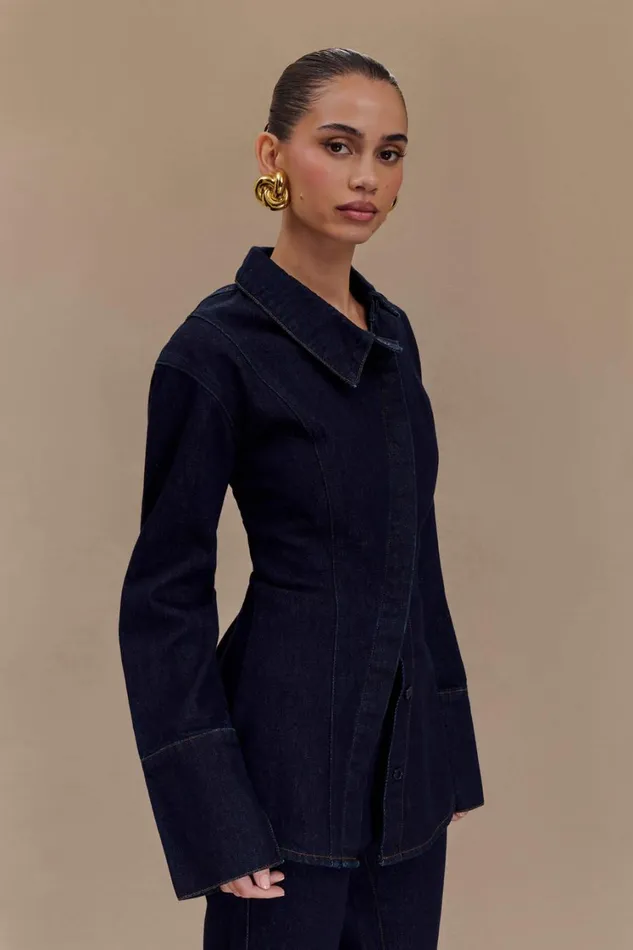 Women Meshki Tops Jericho Asymmetrical Denim Shirt 8211 Indigo Blue