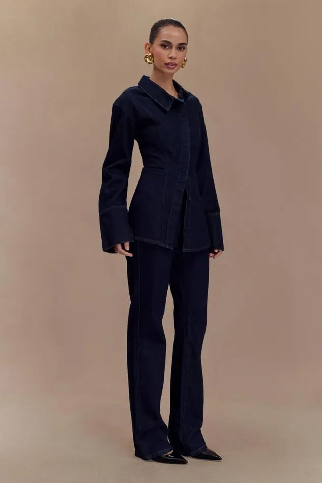 Women Meshki Tops Jericho Asymmetrical Denim Shirt 8211 Indigo Blue