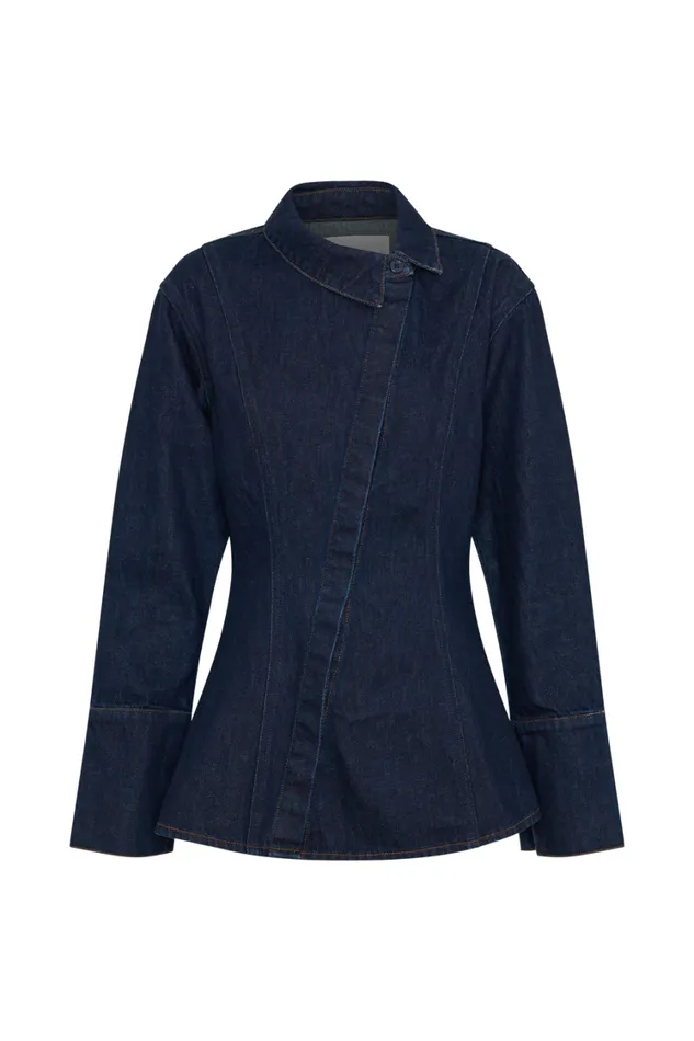 Women Meshki Tops Jericho Asymmetrical Denim Shirt 8211 Indigo Blue