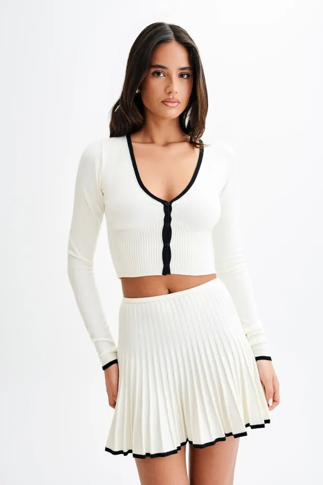 Women Meshki Tops Jolene Contrast Button Up Knit Cardigan 8211 White