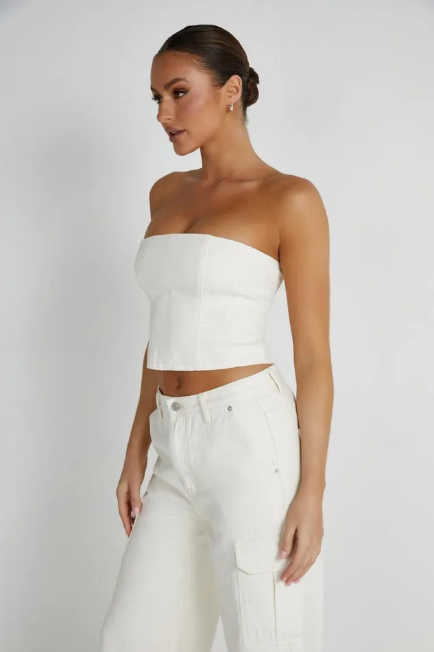 Women Meshki Tops Jordana Denim Tube Top 8211 Ecru