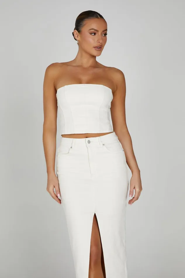 Women Meshki Tops Jordana Denim Tube Top 8211 Ecru