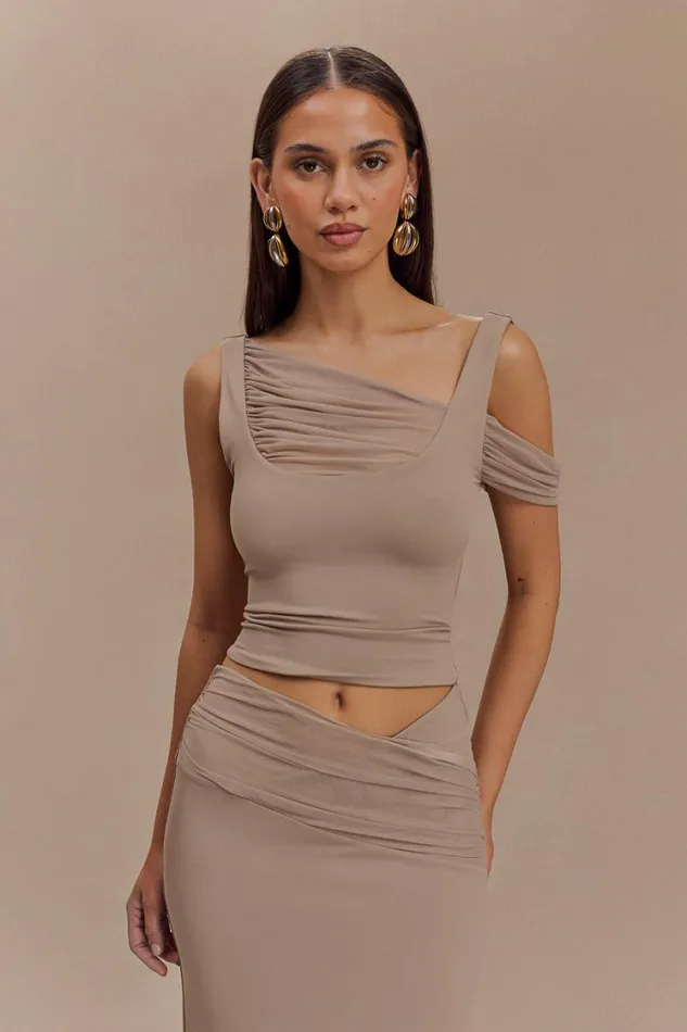 Women Meshki Tops Jules Recycled Nylon And Mesh Sleeveless Top 8211 Taupe
