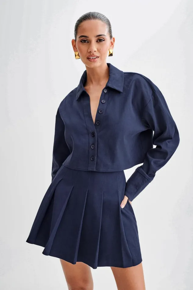 Women Meshki Tops Julianna Cotton Button Up Shirt 8211 Navy