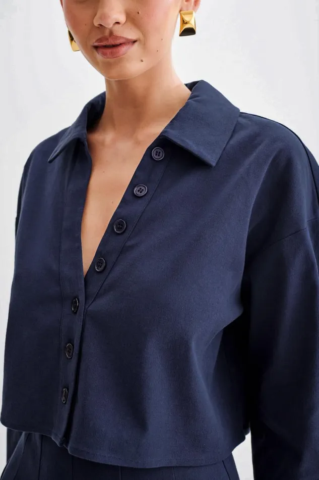 Women Meshki Tops Julianna Cotton Button Up Shirt 8211 Navy
