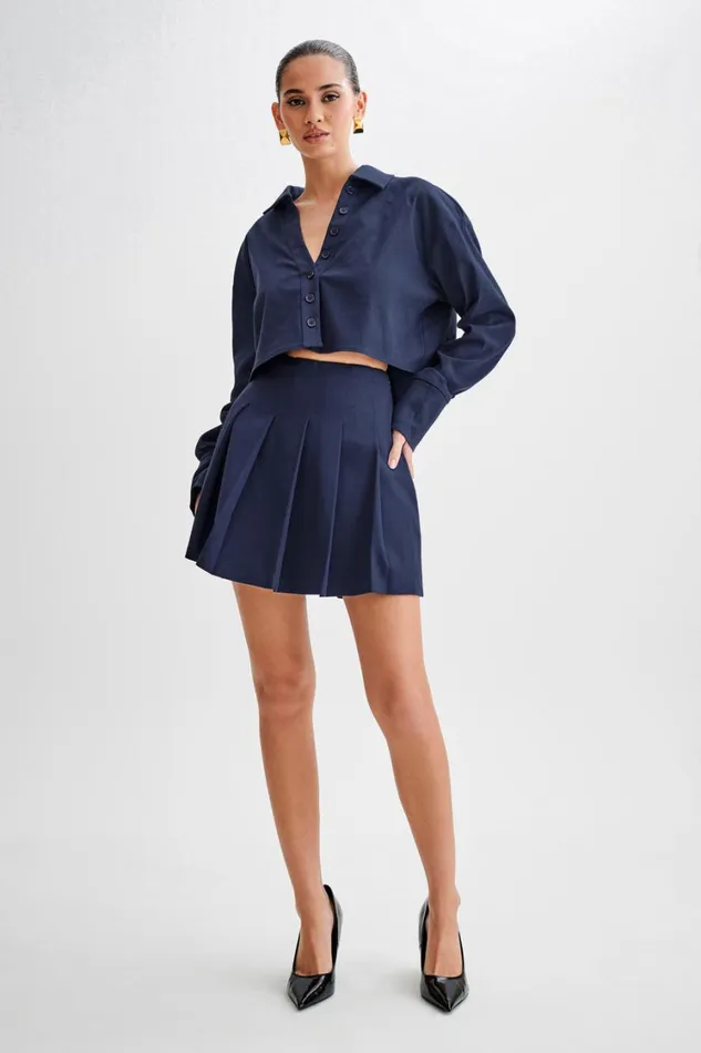 Women Meshki Tops Julianna Cotton Button Up Shirt 8211 Navy
