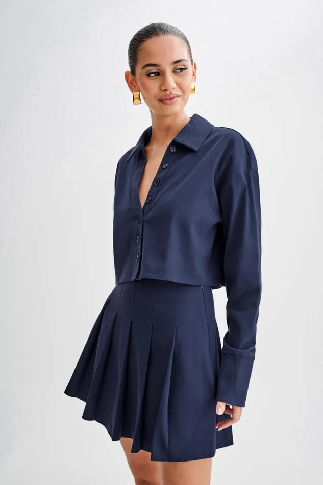Women Meshki Tops Julianna Cotton Button Up Shirt 8211 Navy