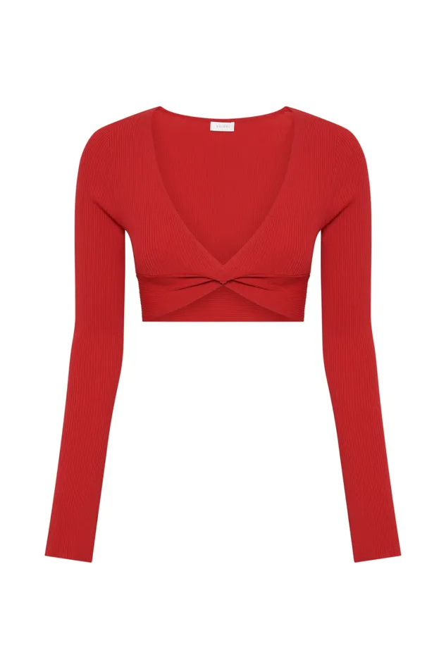 Women Meshki Tops Kaesha Long Sleeve Twist Front Knit Top 8211 Red