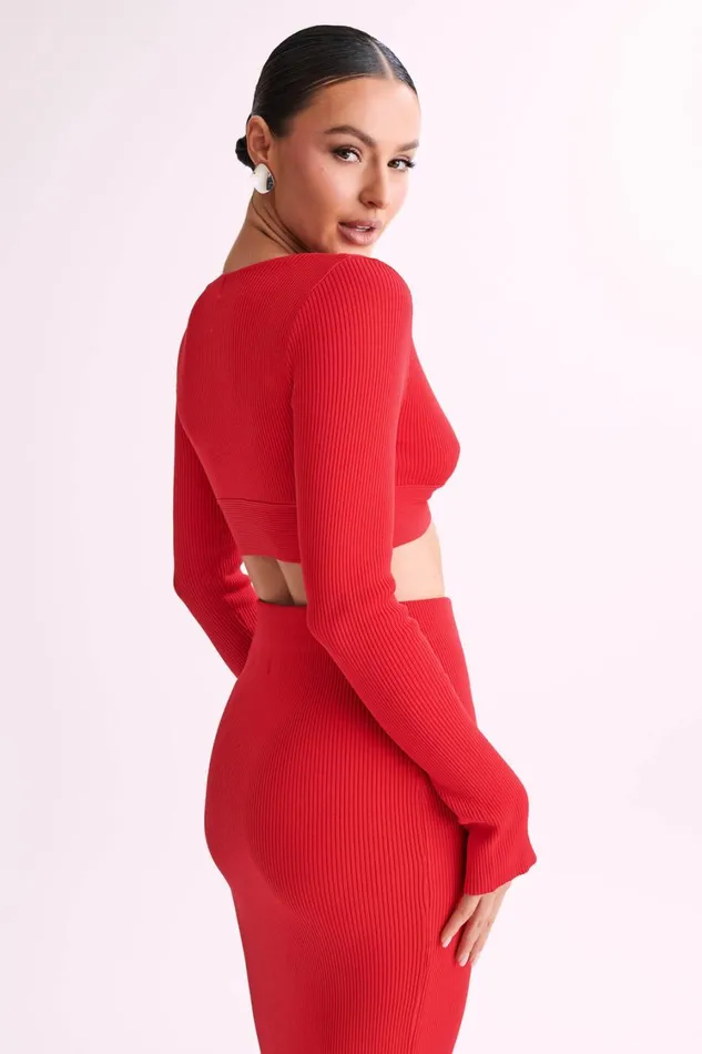 Women Meshki Tops Kaesha Long Sleeve Twist Front Knit Top 8211 Red