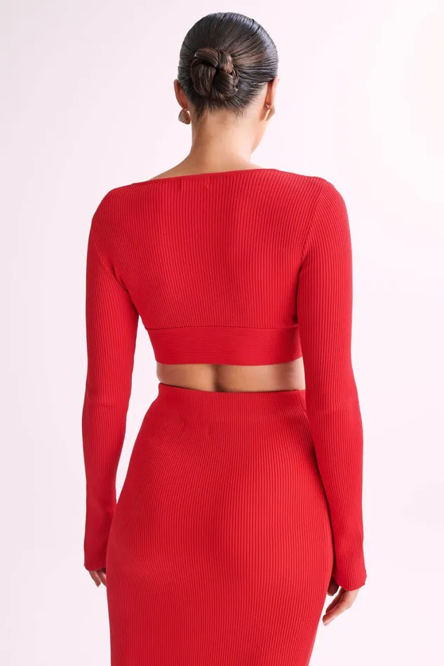 Women Meshki Tops Kaesha Long Sleeve Twist Front Knit Top 8211 Red
