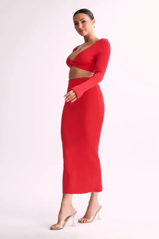 Women Meshki Tops Kaesha Long Sleeve Twist Front Knit Top 8211 Red