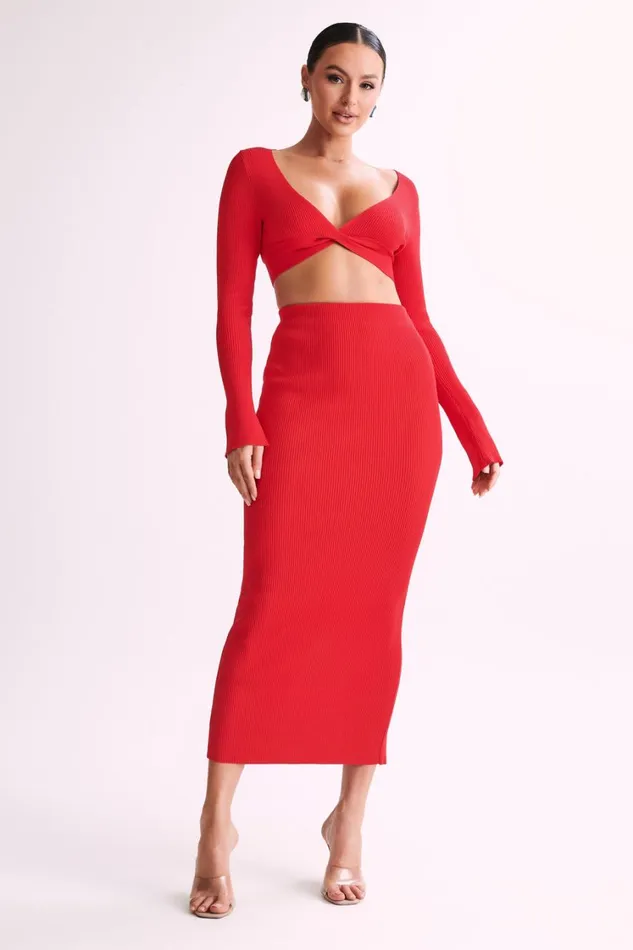 Women Meshki Tops Kaesha Long Sleeve Twist Front Knit Top 8211 Red
