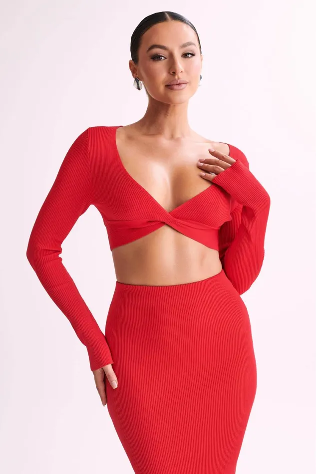 Women Meshki Tops Kaesha Long Sleeve Twist Front Knit Top 8211 Red