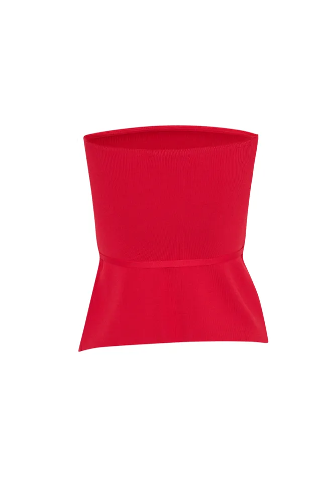 Women Meshki Tops Keaton Strapless Rose Tie Knit Top 8211 Red