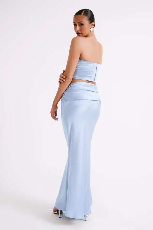 Women Meshki Tops Khalani Ruched Strapless Satin Top 8211 Ice Blue