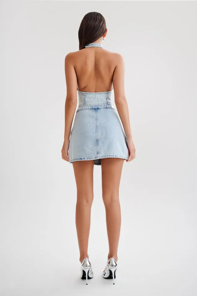 Women Meshki Tops Kieryn Embellished Denim Vest 8211 Light Blue