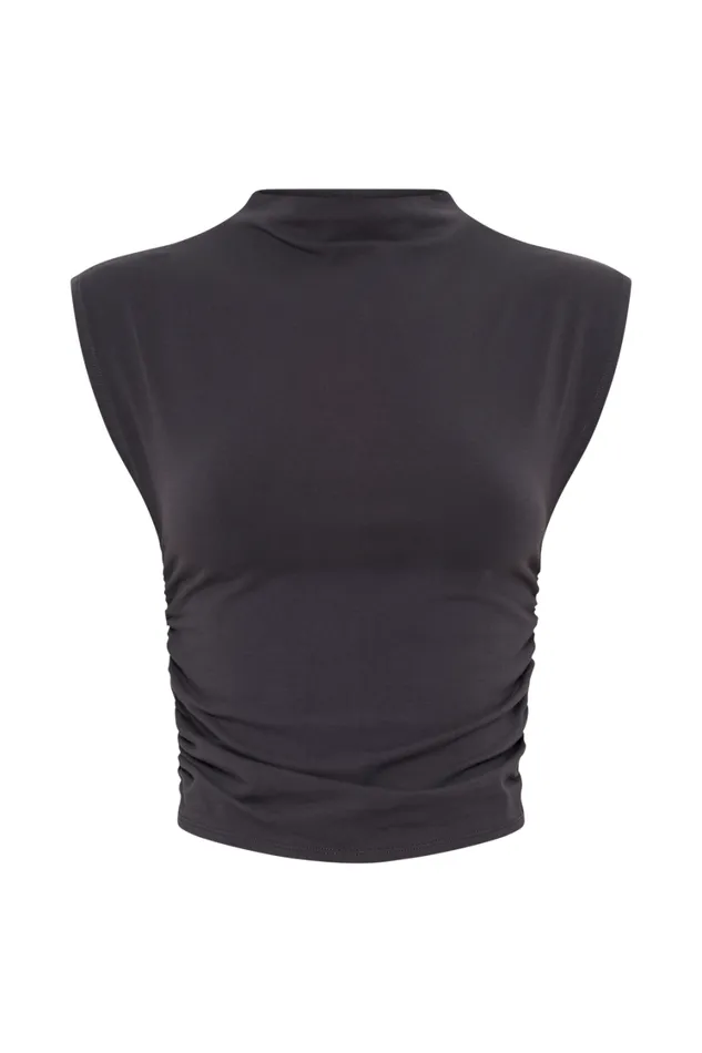 Women Meshki Tops Kimber High Neck Sleeveless Top 8211 Charcoal