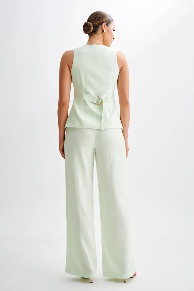 Women Meshki Tops Laurence Sleeveless Linen Longline Top 8211 Mint