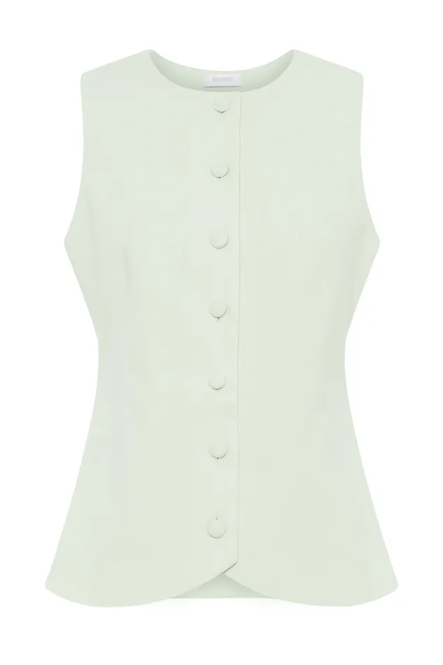Women Meshki Tops Laurence Sleeveless Linen Longline Top 8211 Mint