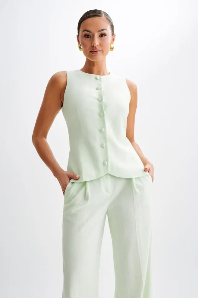 Women Meshki Tops Laurence Sleeveless Linen Longline Top 8211 Mint