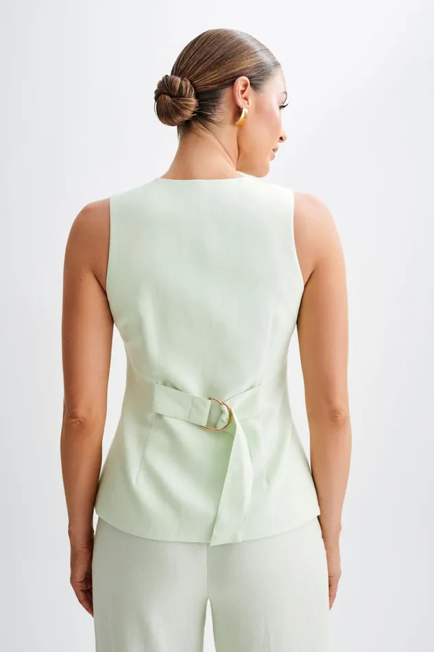 Women Meshki Tops Laurence Sleeveless Linen Longline Top 8211 Mint